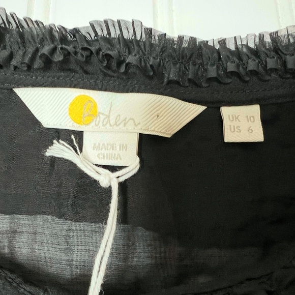 Boden Womens Ruffle Detail Organza Shirt US 6 Black Sheer Top Blouse NEW.  130 - Picture 2 of 4